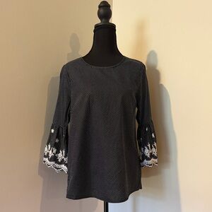 Chic Black and White Lace Accent Blouse